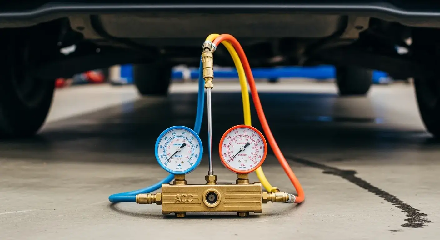 Car aircon manifold gauge diagnostic at Edwin Garage Ang Mo Kio Singapore